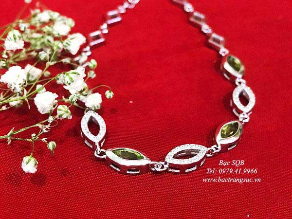Lắc tay bạc nữ Thái hình thoi đá peridot