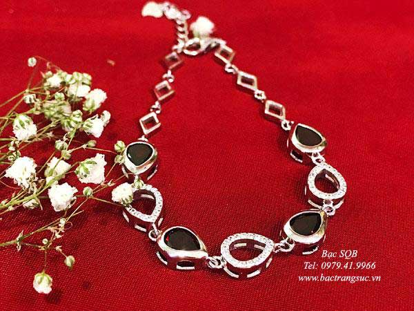 Lắc tay bạc nữ Thái hình giọt nước đá Garnet đỏ