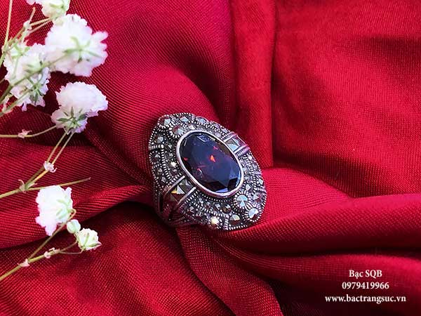 Nhẫn bạc đá đỏ Ganet RI-2210