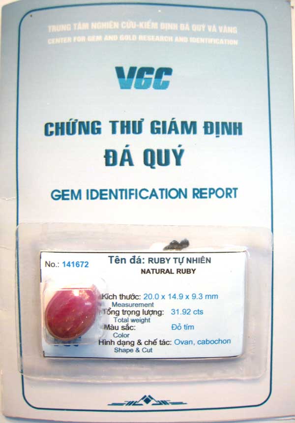 Đá ruby tự nhiên - MAY MẮN , HẠNH PHÚC có giấy kiểm định 