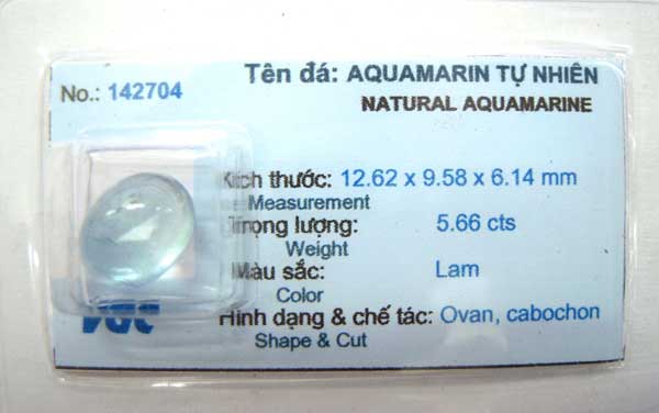 Đá Aquamarine tự nhiên có thẩm định