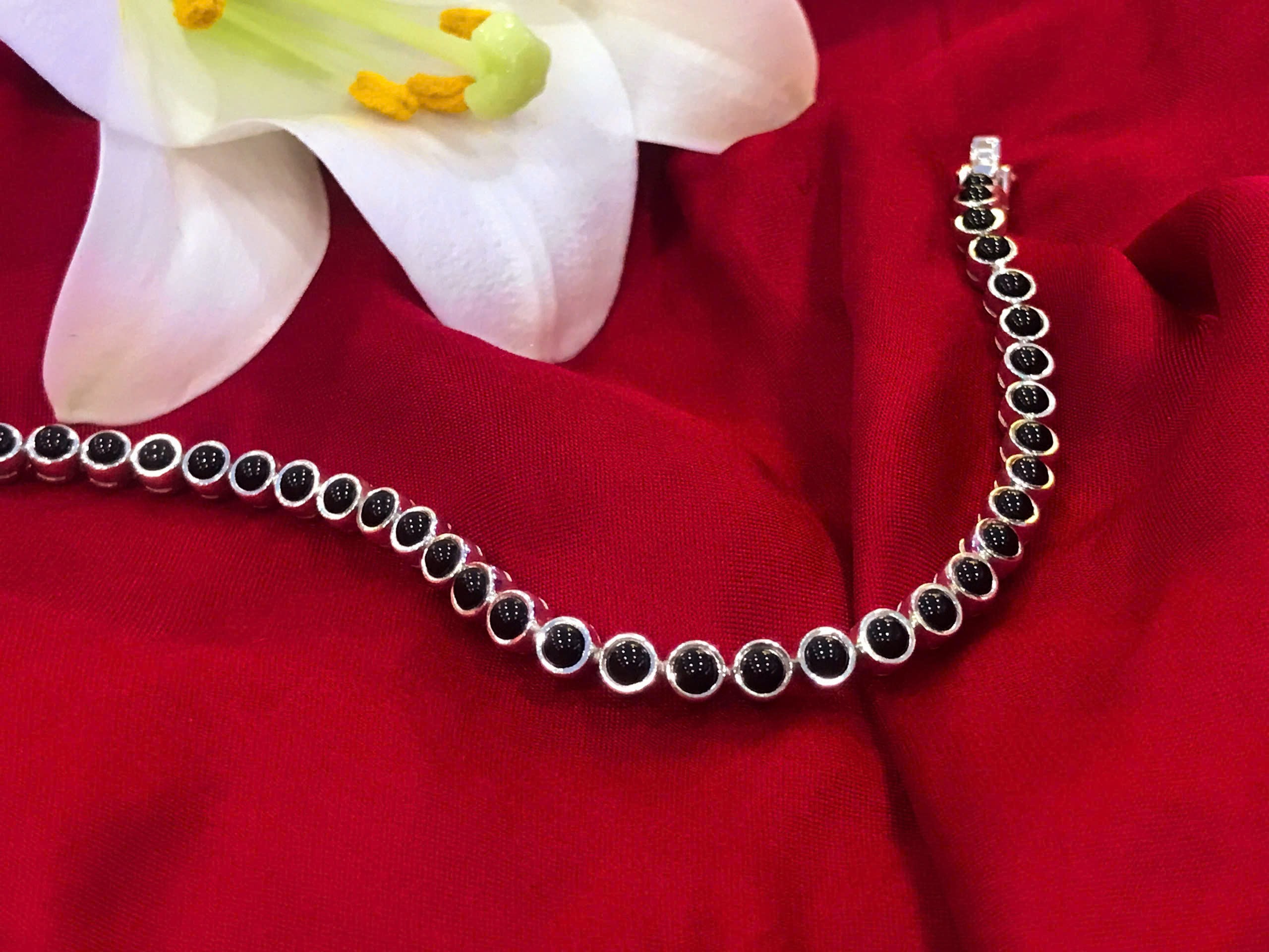 Lắc tay bạc đá đen Onyx tự nhiên BRA-1491