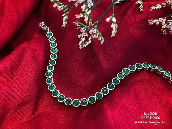 Lắc tay bạc đá xanh Agate tự nhiên BRA-1485