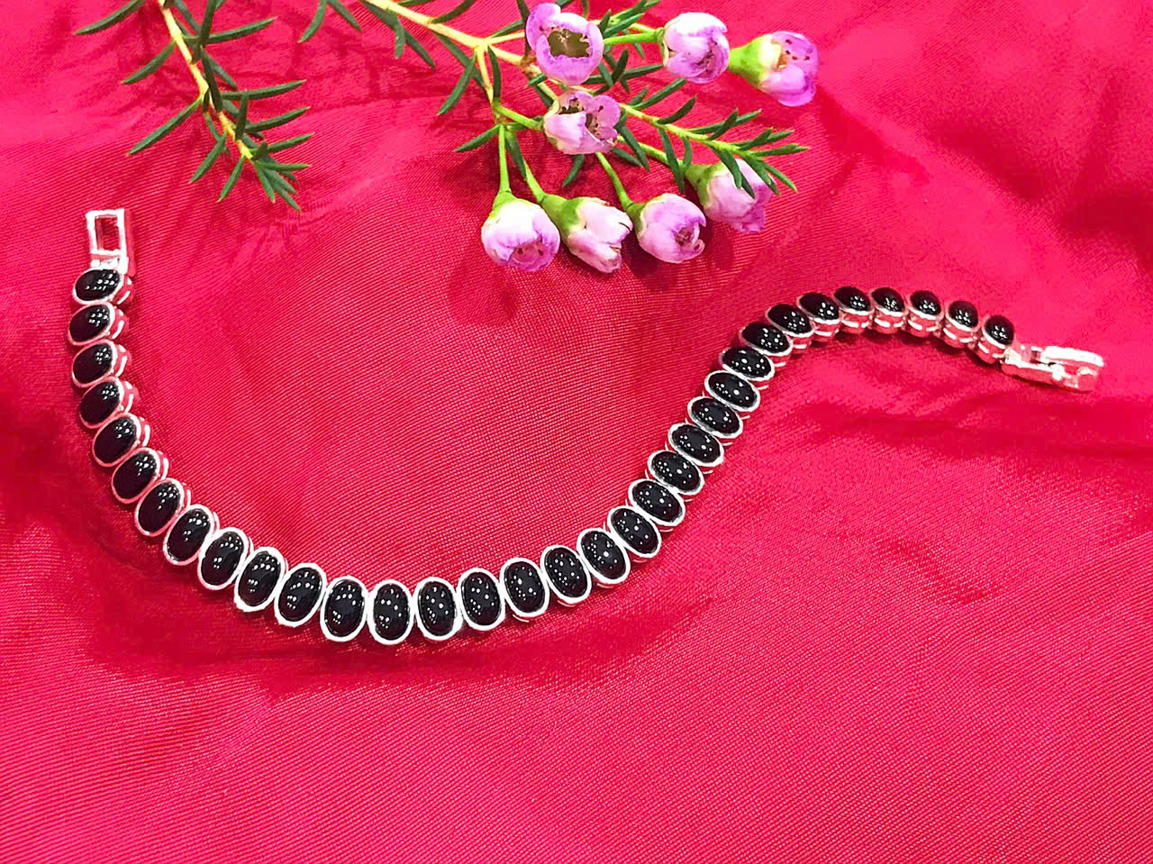 Lắc tay bạc đá đen Onyx tự nhiên BRA-1496