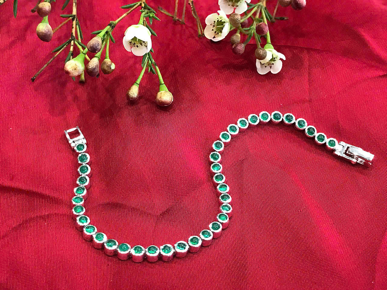 Lắc tay bạc đá xanh Agate tự nhiên BRA-1524