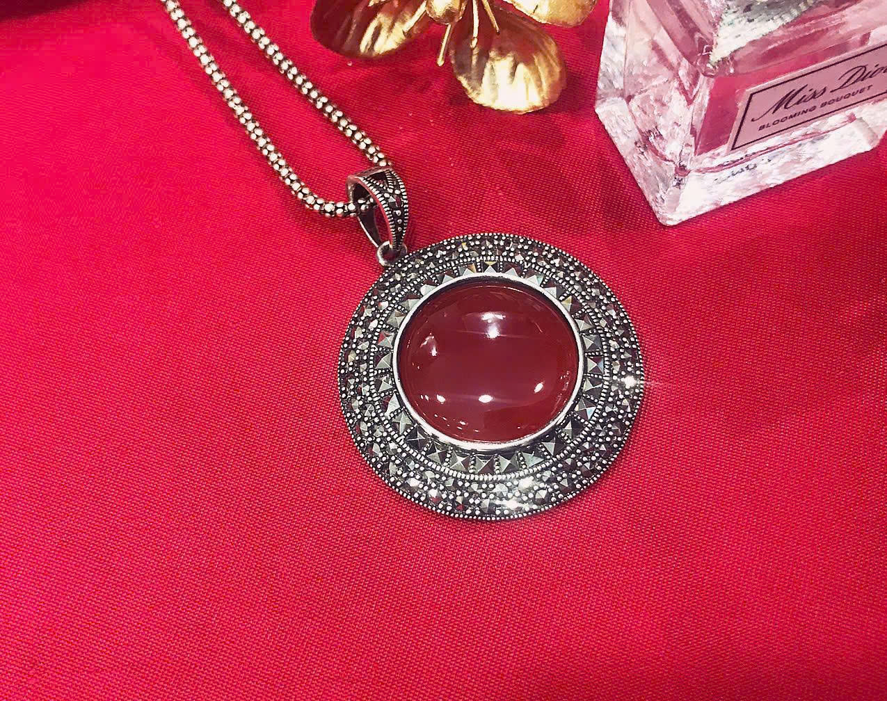Mặt dây chuyền bạc Thái Lan gắn đá Agate đỏ PD-3307
