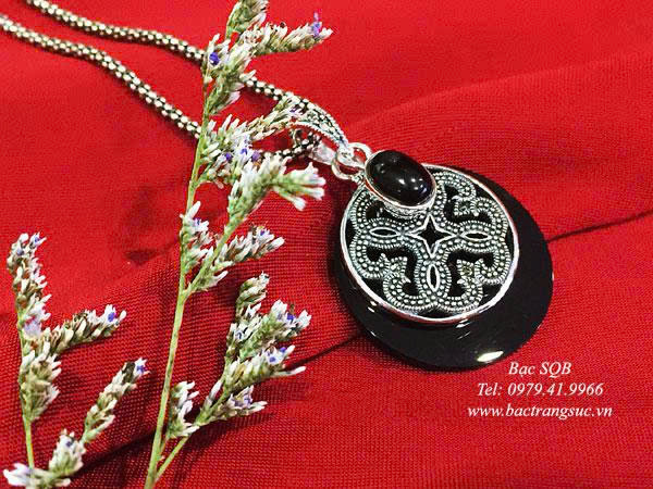 Mặt dây chuyền bạc Thái Lan gắn đá Onyx đen PD-3392