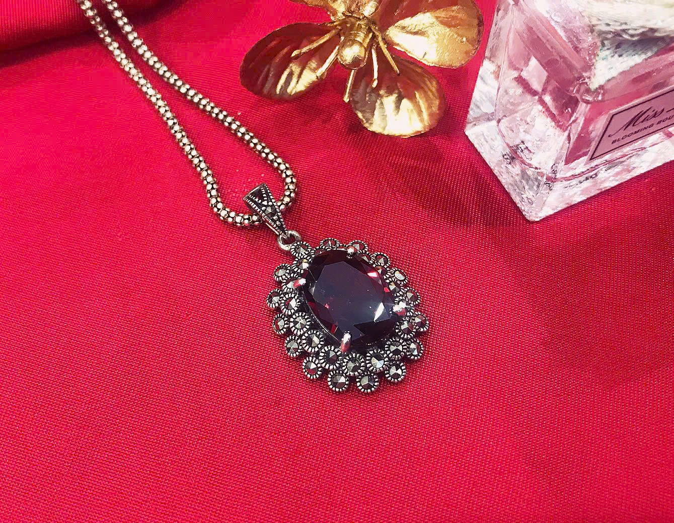 Mặt dây chuyền bạc Thái Lan gắn đá Garnet nhân tạo PD-3067