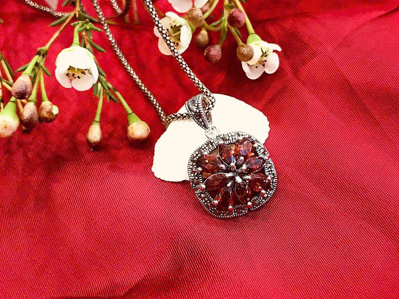  Mặt dây chuyền bạc Thái lan gắn đá Garnet nhân tạo PD-3522 